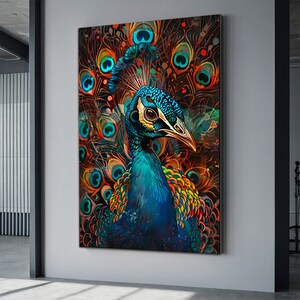 Peacock Canvas Print, Animal  Wall Decor, Ready to Hang Artwork, Peacock Artprint, Modern Wall Art