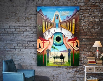 シュールレアリズムの壁アートプリント：キャンバスに描かれた神の神秘