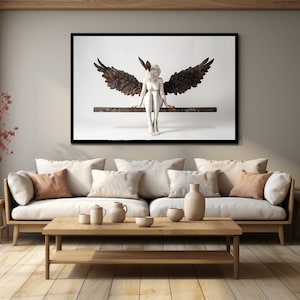 Angel Woman Canvas Wall Art , Winged Woman Modern Canvas Print , Angel Canvas Painting , Modern Home Decor