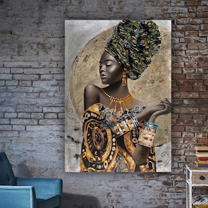 African Woman, African Art, American Afro Woman,Frame Canvas, Picture Vintage Print, Canvas Print