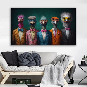 Ostrich canvas, pop art canvas painting, funny Ostrich  wall art, Ostrich with glasses canvas print