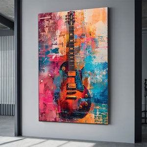 Arte murale su tela con chitarra, decorazione murale su tela con chitarra, decorazione murale con chitarra, poster colorato con chitarra