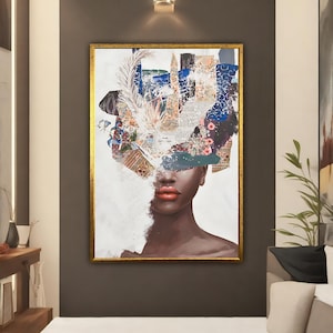 African woman abstract canvas, ethnic woman art, black woman portrait wall decor, african woman poster, african woman canvas print