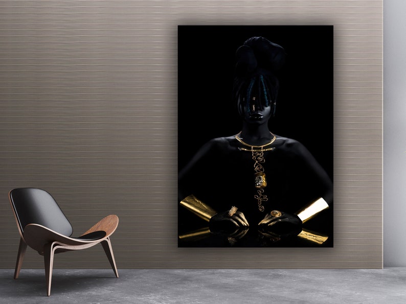 Black and Gold African Woman Painting Black Woman Wall Art Etsy