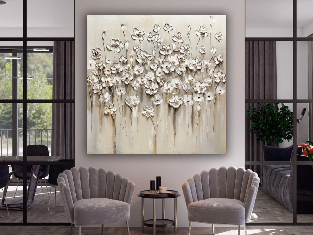 White Flower , Living Room Wall Art Decor, Floral Wall Art Painting ...