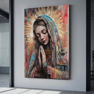 Virgin Mary Wall Art | Mother Mary art , Spiritual Religious Canvas for Home or Prayer Space,  mary canvas wall art