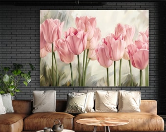 Pink roses canvas, roses painting, floral wall art