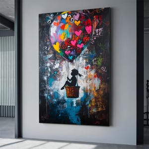 Banksy Red Balloon Girl Poster, Banksy Graffiti, Wall Decor, banksy girl colorful balloon canvas print