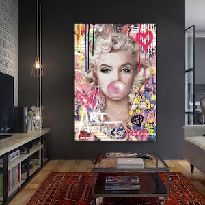 Marilyn Monroe Wall Decoration, Monroe Pink Bubble Gum Poster, Beautiful Woman Graffiti Print, Marilyn Monroe Wall Art