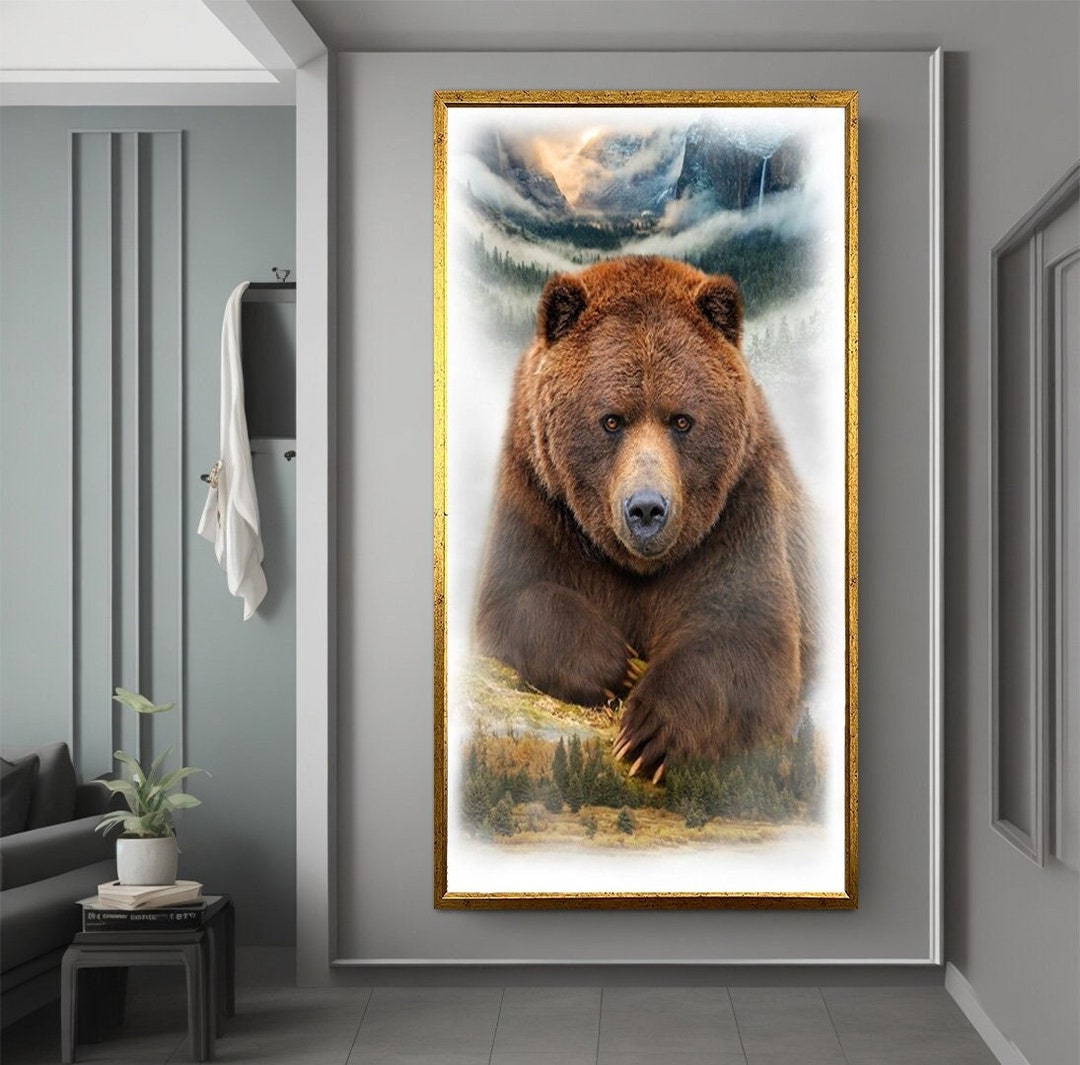Brown Bear Canvas Painting Bear Poster Wild Bear Wall Art Etsy