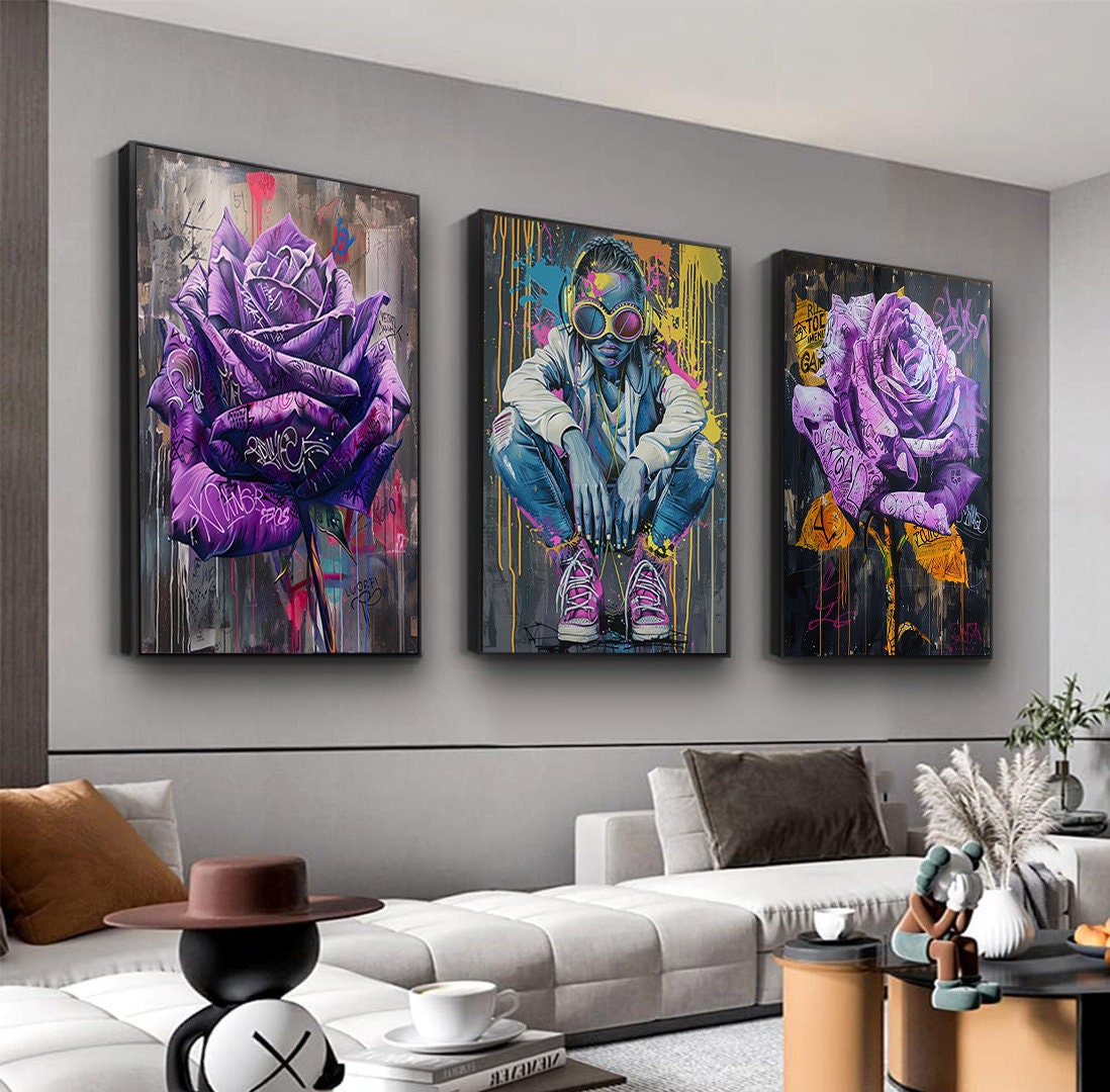 Graffiti Wall Set, Set of 3 Prints, Bee, Honeycomb, Honey