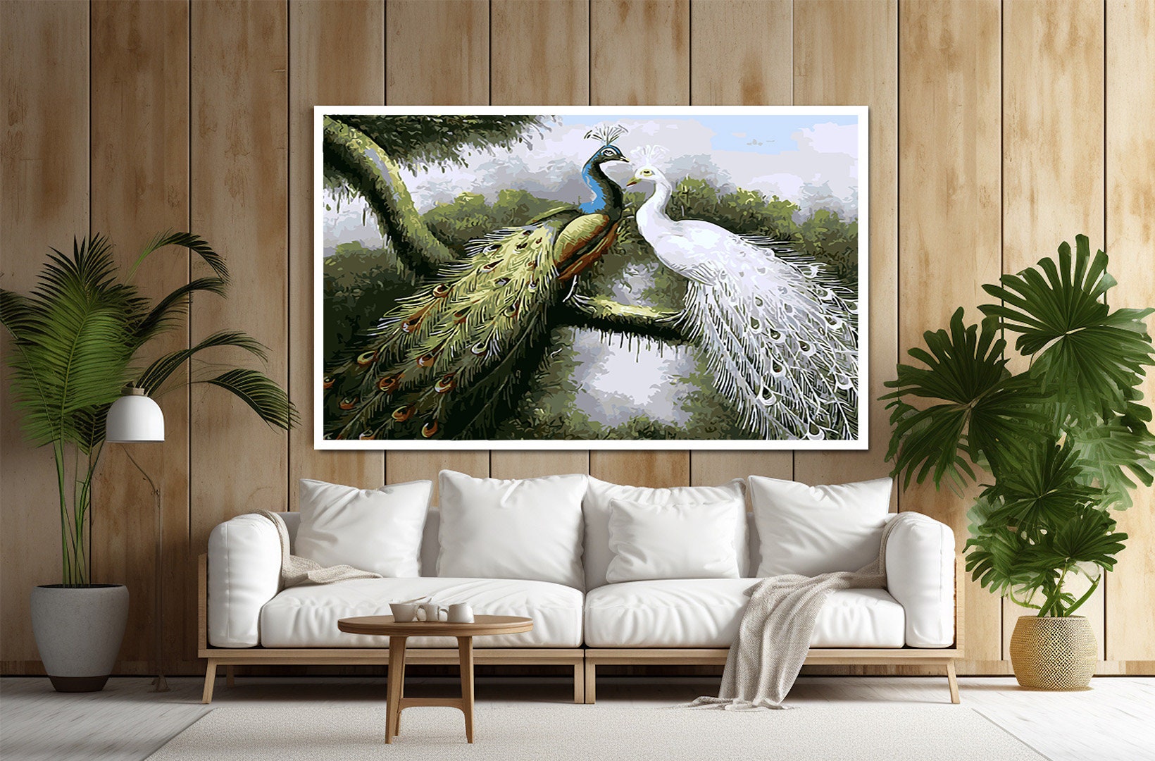  White Pecock Art Poster Canvas Prints Wall Art For Home Office  Decorations With Framed 13x8: Posters & Prints