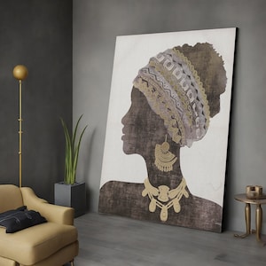 African woman silhouette canvas, ethnic woman art, black woman portrait wall decor, african woman poster, african woman canvas print