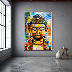 Peinture colorée de toile de Bouddha, art de méditation, art de mur de méditation, art de bouddha, art de mur de yoga, peinture d'impression