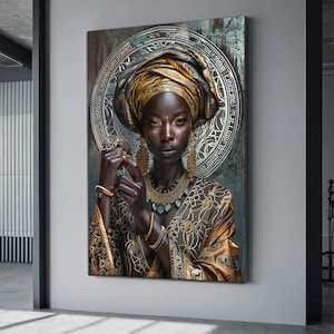 African woman canvas painting, black woman canvas print, african woman painting with ethnic woman art