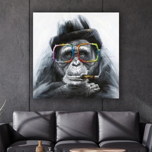 Schwarzweiße Affe Leinwand, Affe Kunst, Tierhaus Kunst