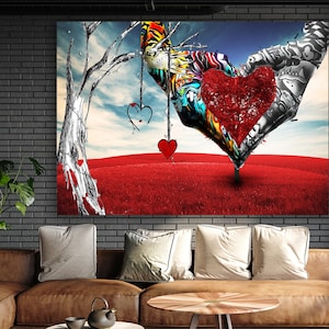 Graffiti heart sign hands canvas, banksy wall art, graffiti canvas painting, hands canvas print, pop art love sign canvas