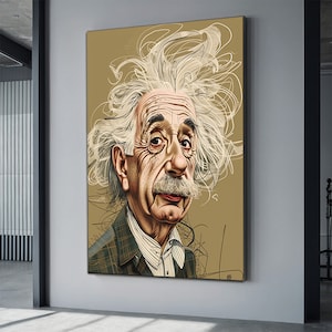 Einstein illusion portrait canvas painting, Einstein wall art, pop art Einstein poster