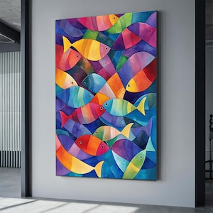 Abstract Colorful Fish Canvas,  Nature Ocean Painting, fish Painting, Large Wall Art Living Room Wall Decor