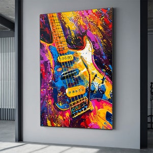 Płótno z gitarą elektryczną, sztuka ścienna, wydruk gitary, sztuka ścienna z muzyką, wydruk instrumentów muzycznych, plakat z gitarą, abstrakcyjna sztuka ścienna z gitarą