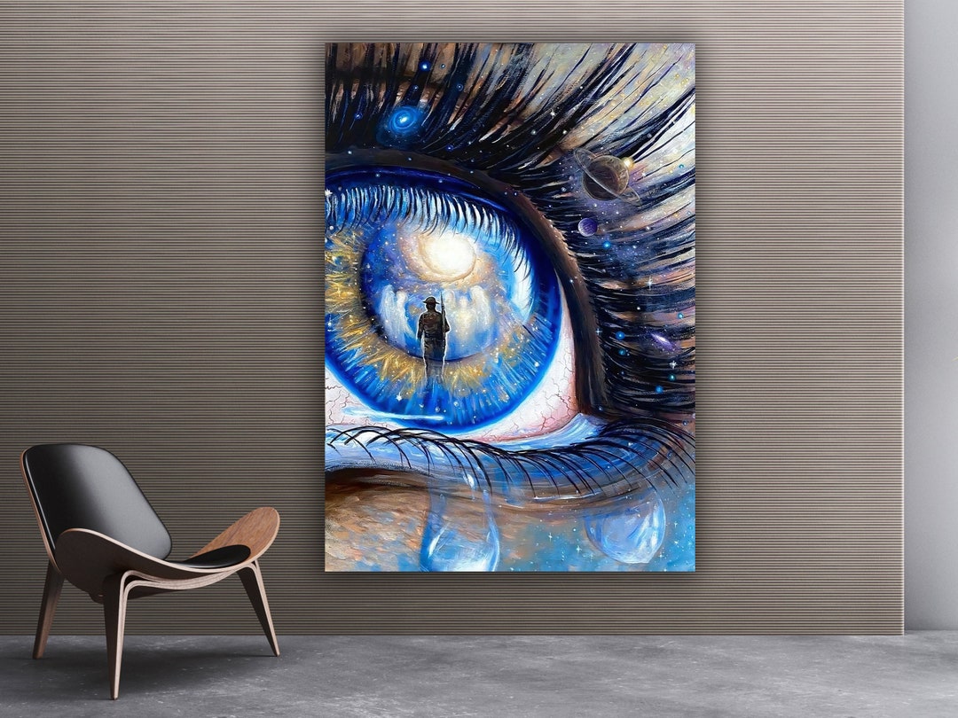 Eye Canvas Painting, Abstract Eye Print, Surreal Blue Eye Art, Fantasy