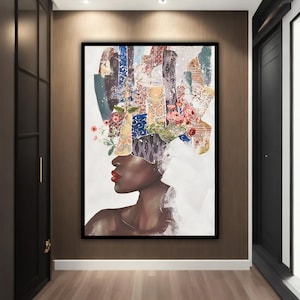 African woman abstract canvas, ethnic woman art, black woman portrait wall decor, african woman poster, african woman canvas print