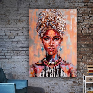 African art, colorful African wall Art, Woman Face Canvas