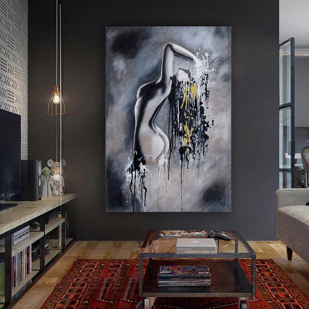 Nude woman canvas, abstract woman art, erotic woman poster, naked woman