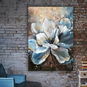 Blue Flowers Canvas, Abstract Flower Wall Art, Modern Canvas Art, Minimalist Flower Art, Flowers Art, Floral Wall Art, Blue Art Decor