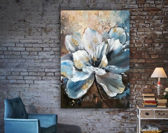 Blue Flowers Canvas, Abstract Flower Wall Art, Modern Canvas Art, Minimalist Flower Art, Flowers Art, Floral Wall Art, Blue Art Decor