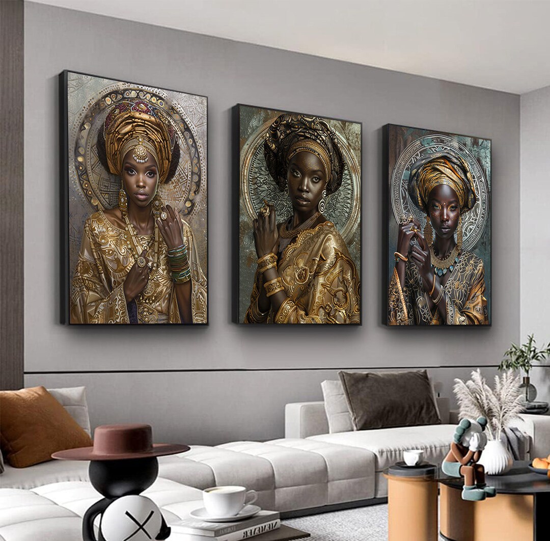 Set of 3 African Woman Poster, African Woman Canvas Wall Art, Afro ...