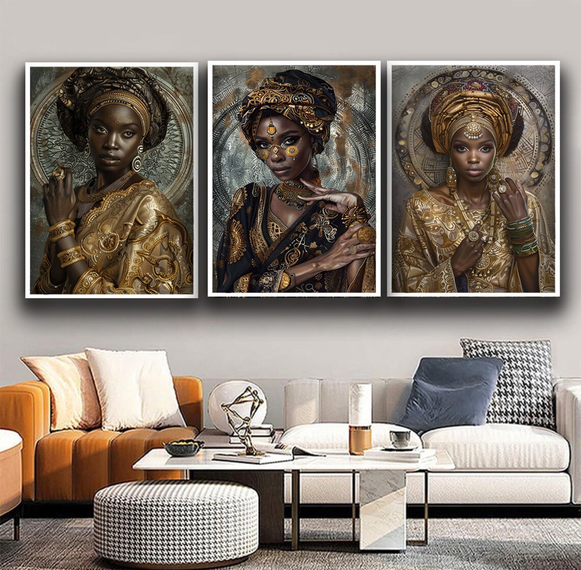 Set of 3 African Woman Canvas Wall Art, Black Women Set, Ethnic Woman ...