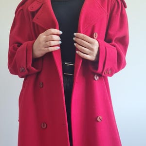 Vinatge Roter Langer Mantel aus Wollmischung|Zweireihiger Mantel mit Gürtel|Größe L