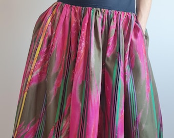 Early 80s CHACOK Printed Maxi Skirt|Vintage French Colorful Flowy Skirt|Size L