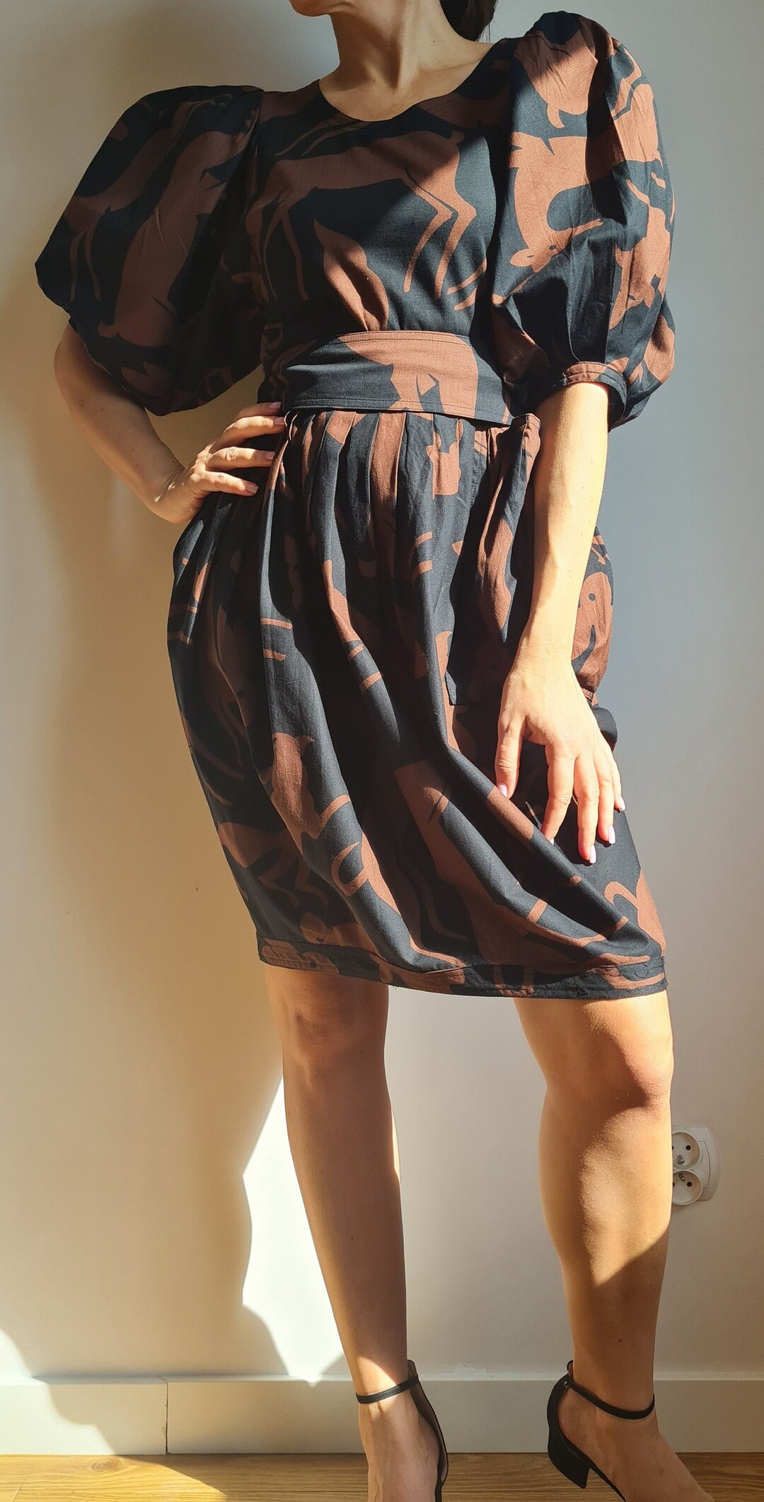 80s CHACOK Gazelle Print Dress|vintage French CHACOK Animal