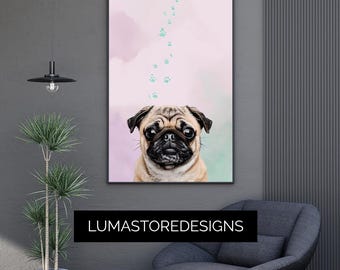 Mops Print - Minimalistische Hunde Wandkunst mit Pfotenabdrücken (Digitaler Download)