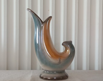 Vintage retro mid-century glazed art ceramic pottery  vase.It reminds me of a pigeon , a wonderful piece, bright color 1960s