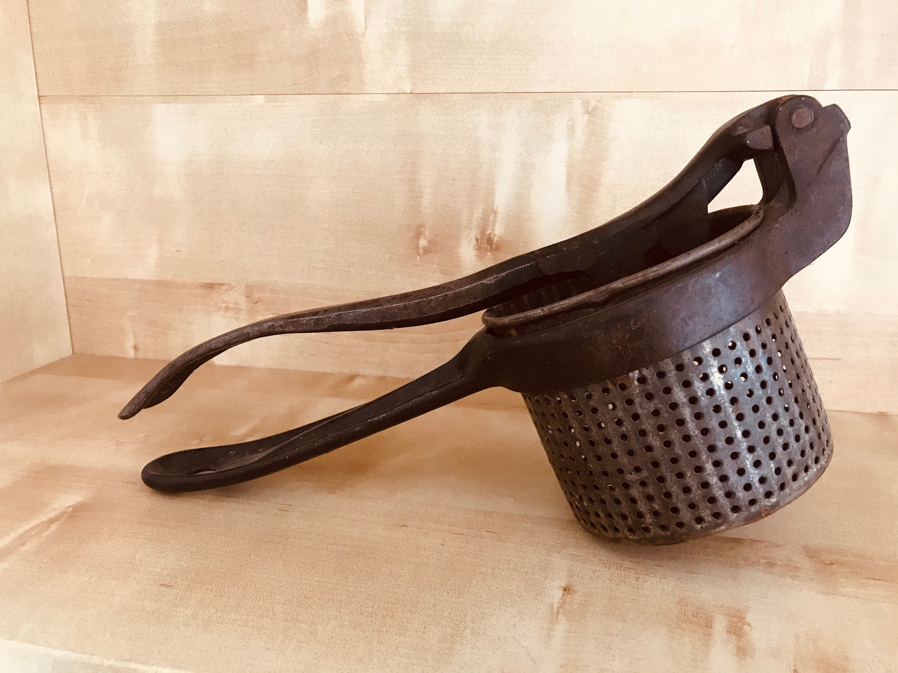 Vintage retro kitchen metallic iron  potato press 1910s Hungary