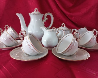 Hungarian vintage porcelain mocha/ coffee set from Zsolnai manufactura. age 1970-1989 Heart-warming, Very nice!
