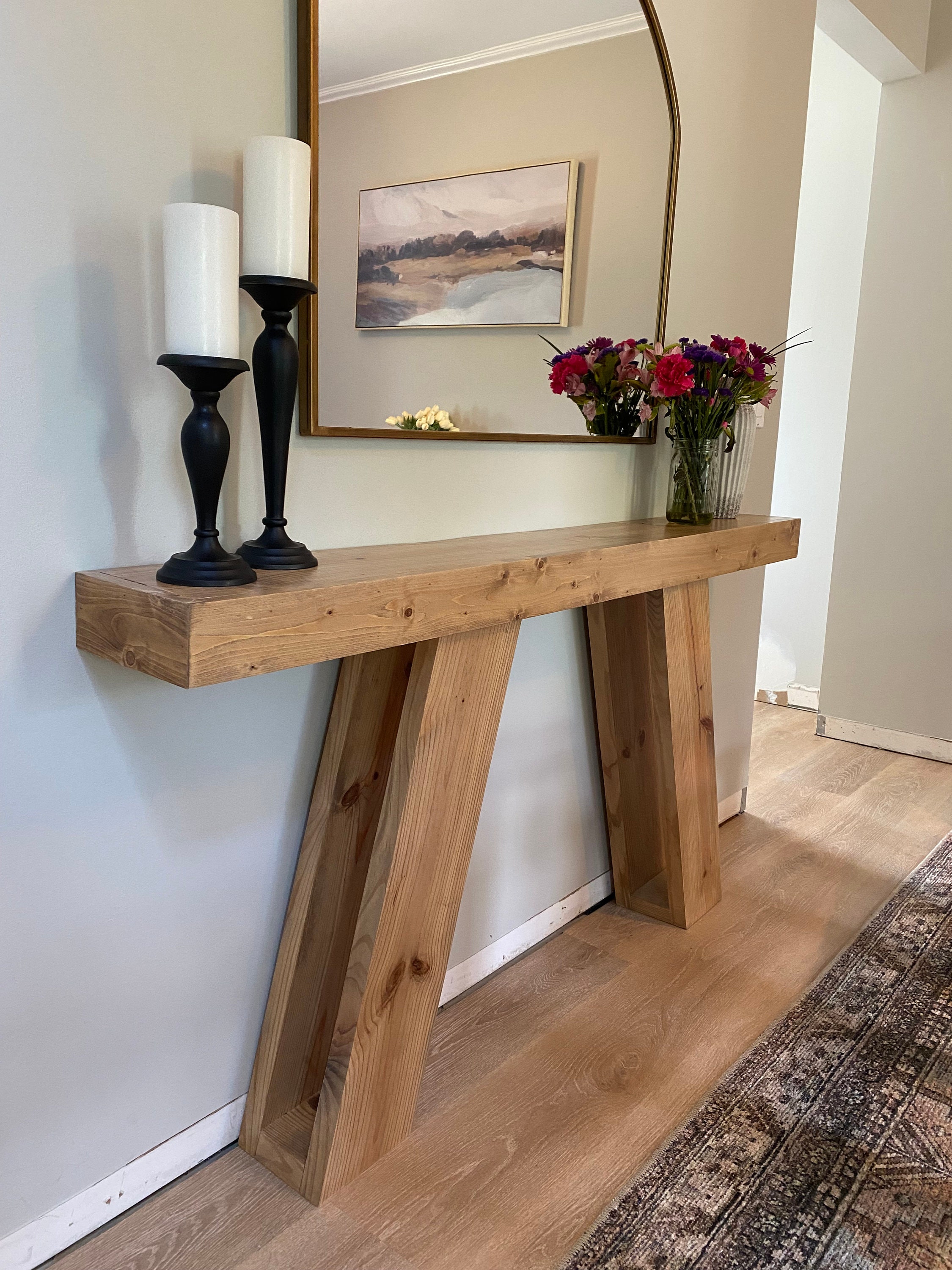 Hidden Treasures 70 Wide Farmhouse Oak Wood Console Table - #6Y080