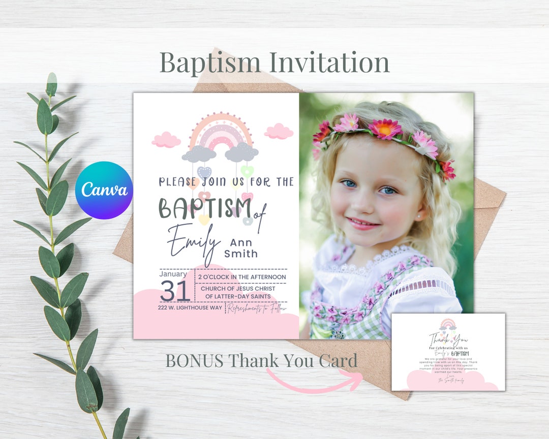 Customizable LDS Baptism Invitation Editable Thank You Card Editable