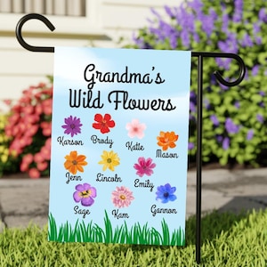 Grandma Garden Flag, Outdoor Banner for Yard Decor, Grandmas Wild Flowers, Custom Garden Flag, Mothers Day Gift, Grandma Gift, Personalized