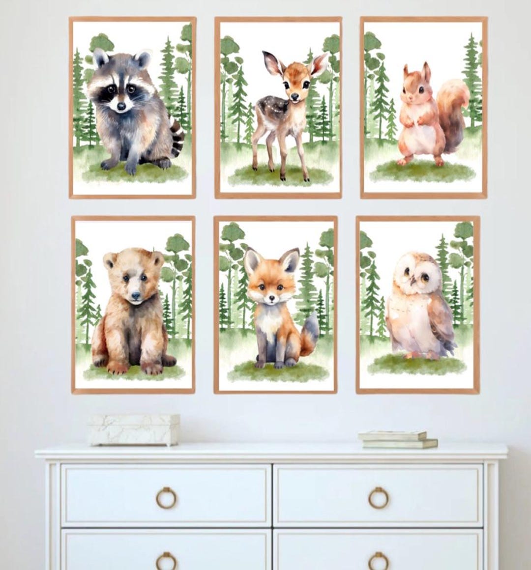 Set of 6 Woodland Animal Nursery Art, Forest Animals Wall Print, Forest ...
