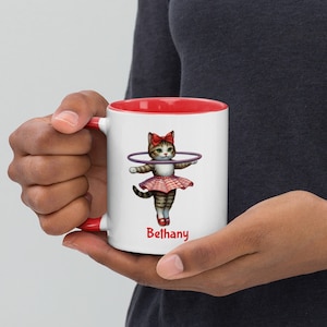 Hula Hoop Kitty oz White Ceramic Mug - Adorable Cat Design - Whimsical Coffee Cup!