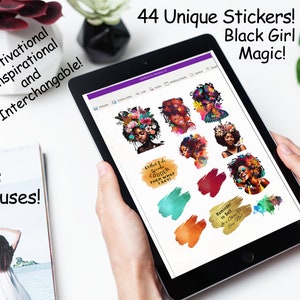 Black Girl Magic African American Themed Digital Planner Stickers for GoodNotes and OneNote -Interchangeable - Pre-Cropped PNG Fun