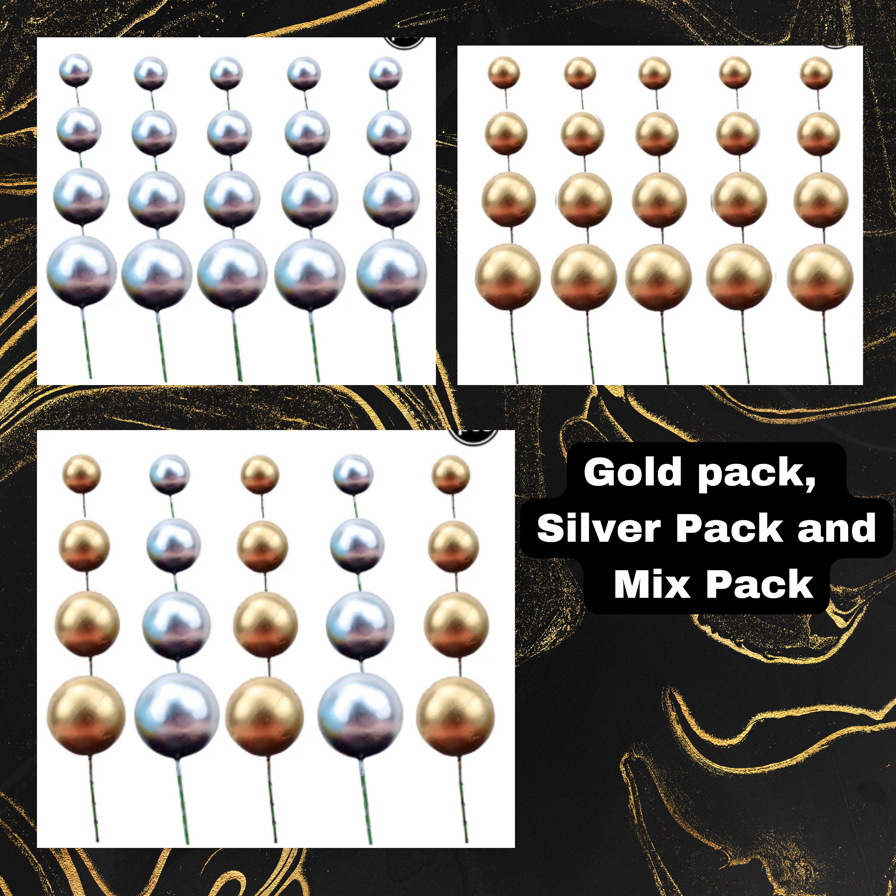 20 Pack Gold and Silver Cake Ball Decorations Various Size and Color