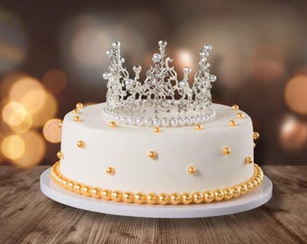Adorno para tarta con corona brillante, tiara de lujo, decoración para tarta real, adorno para tarta con tiara, decoración brillante para tarta de princesa, reina y realeza.