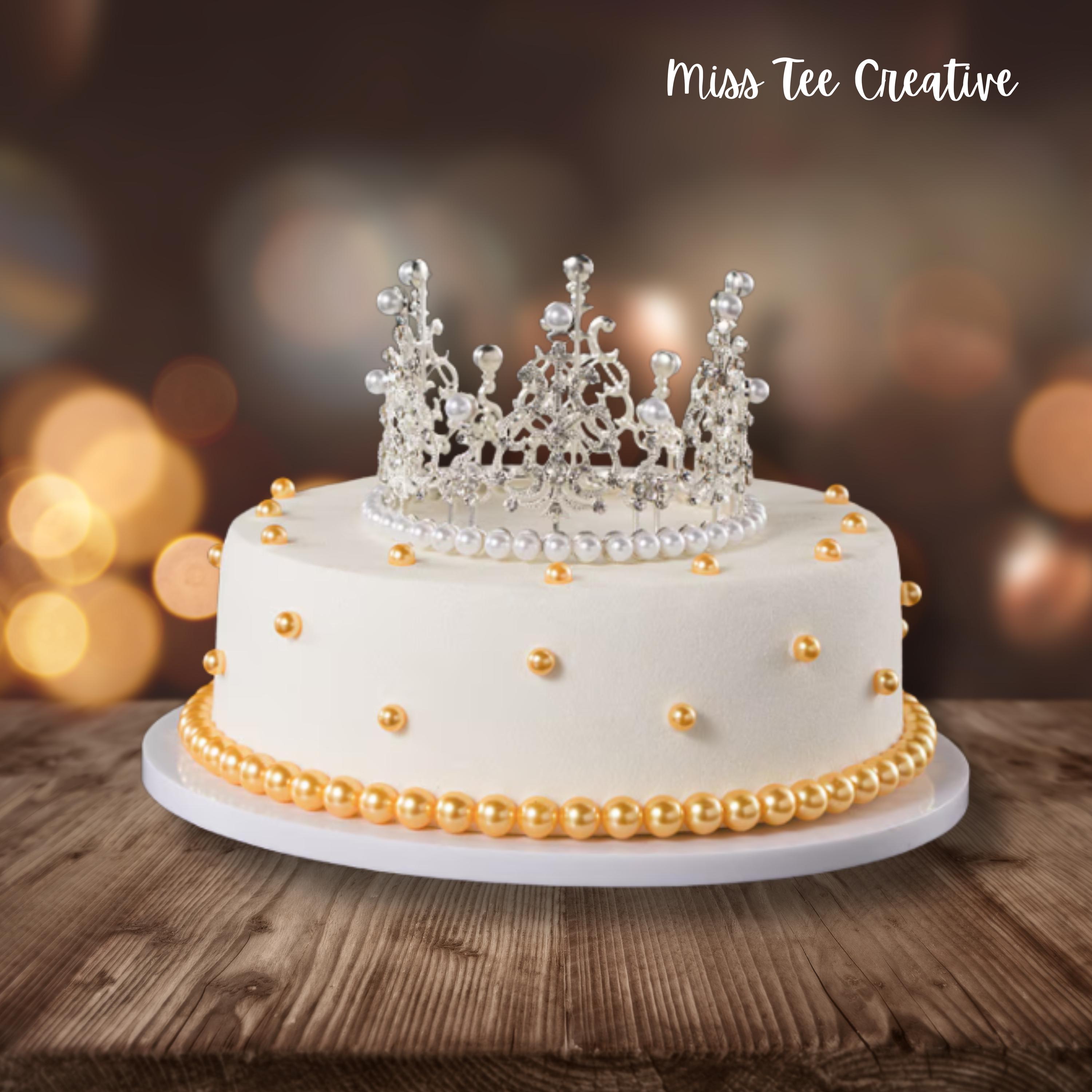 Mini Golden Tiara Rhinestone Crown Cake Topper - Wedding, Birthday, Baby Shower Party Decoration