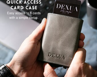 DEXUA Rfid Protected, Pop-Up, Porta biglietti da visita, Porta monete e contanti, Portafoglio sottile in pelle per uomo e donna (Grigio cielo)