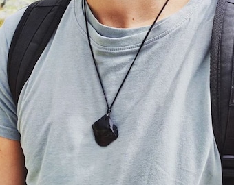 Black Obsidian Crystal Pendant – Boho Gemstone Mens Necklace – December Birthstone Jewelry Gift